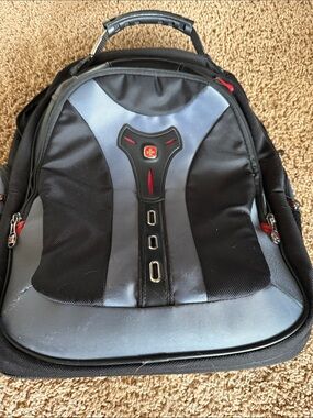 SwissGear Black and Gray Laptop Backpack with Red Accents